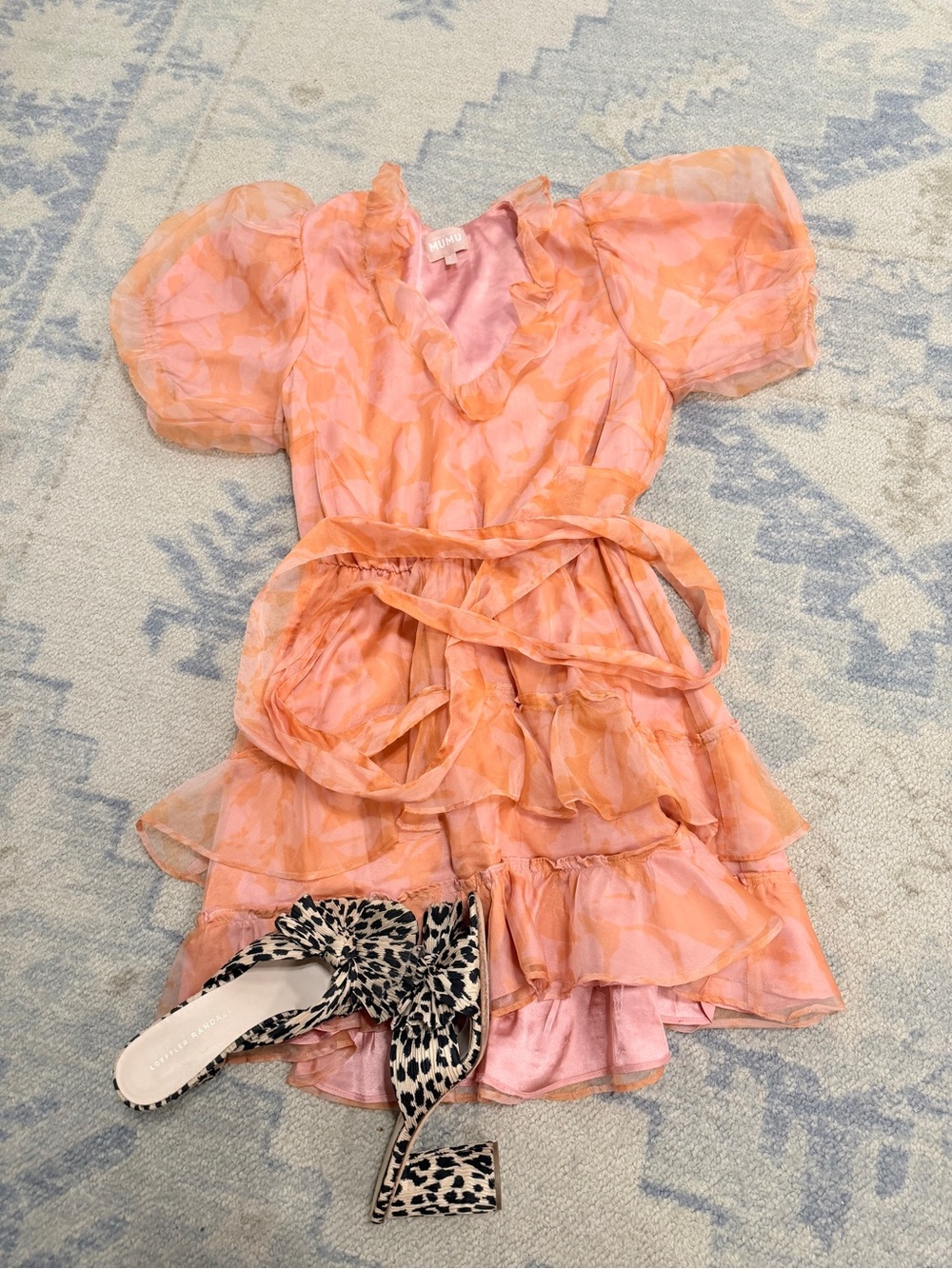Women’s Orange Layered Ruffle Dress with Puff Sleeves- SHOW ME YOUR MUMU